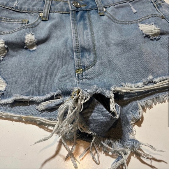 UNIF Size 28 Denim Blue Jean Shorts Distressed Light Wash Midrise micro mini - Picture 4 of 5